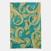 Serviette de cuisine Octopus turquoise or (Vertical)