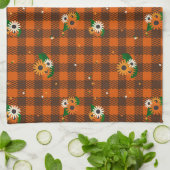 Serviette de cuisine Orange Checker Fleur (Plié)