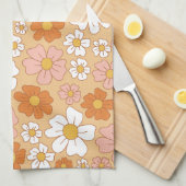 Serviette de cuisine orange et blanche Floral (Quart Plié)