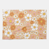 Serviette de cuisine orange et blanche Floral (Horizontal)