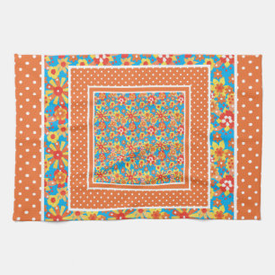 Serviette de cuisine, Orange Floral, Motif Pois