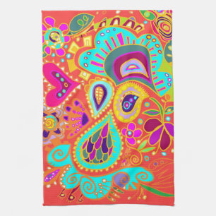 Serviette de cuisine orange folle de Paisley