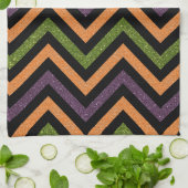 Serviette de cuisine orange violet et vert chevron (Plié)