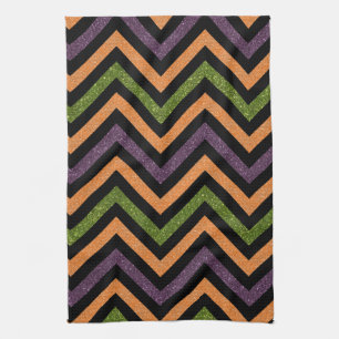 Serviette de cuisine orange violet et vert chevron