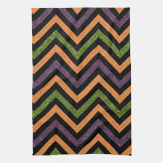 Serviette de cuisine orange violet et vert chevron