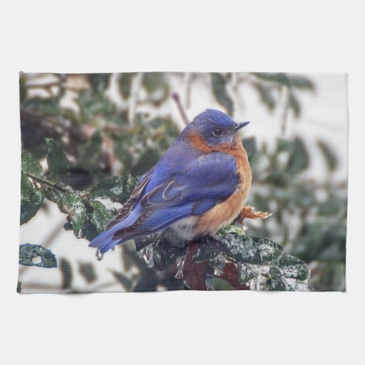 Serviette de cuisine orientale d'oiseau bleu (Horizontal)