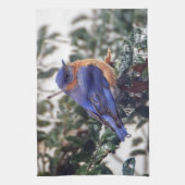 Serviette de cuisine orientale d'oiseau bleu (Vertical)