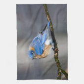 Serviette de cuisine orientale d'oiseau bleu (Vertical)