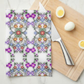 serviette de cuisine ornementale fleurie (Quart Plié)