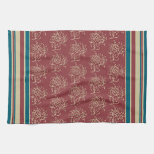 Serviette de cuisine ou de thé, Maroon, Floral ble