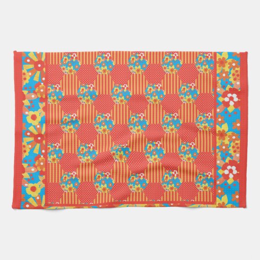 Serviette de cuisine ou de thé, orange, Patchwork  (Horizontal)