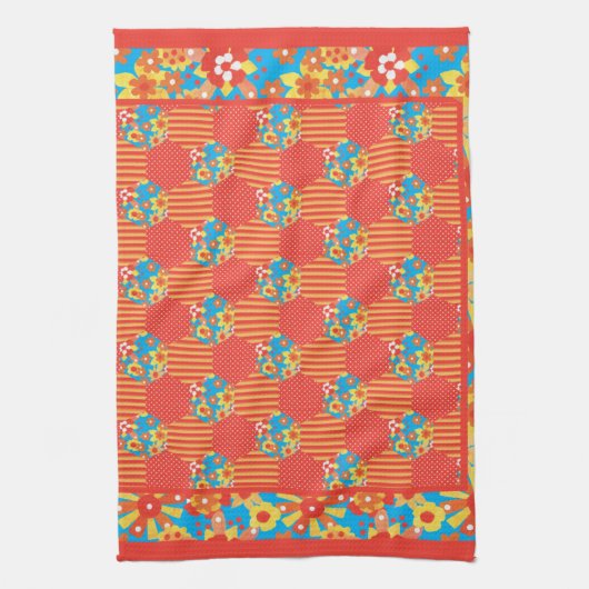 Serviette de cuisine ou de thé, orange, Patchwork (Vertical)