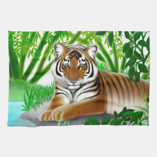 Serviette de cuisine paisible de tigre de jungle (Horizontal)