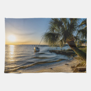 Serviette de cuisine Palmier penché au coucher du