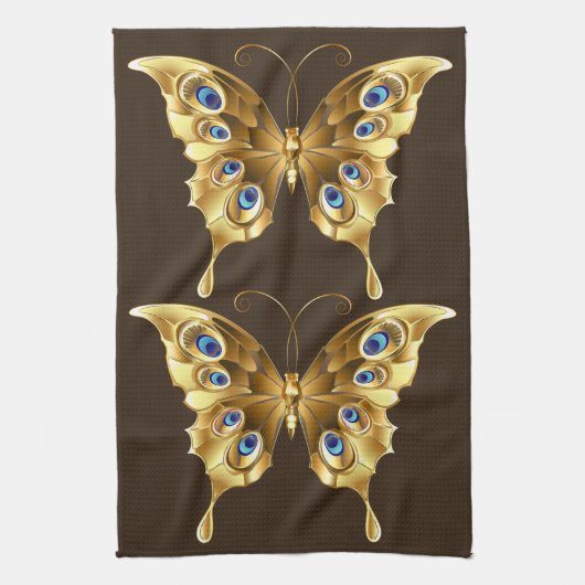 serviette de cuisine papillon en or (Vertical)
