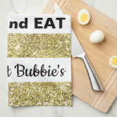 Serviette de cuisine Pâque/Or, "Mange AT..." (Quart Plié)