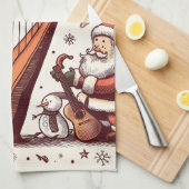 Serviette de cuisine Père Noël Harp de Noël (Quart Plié)