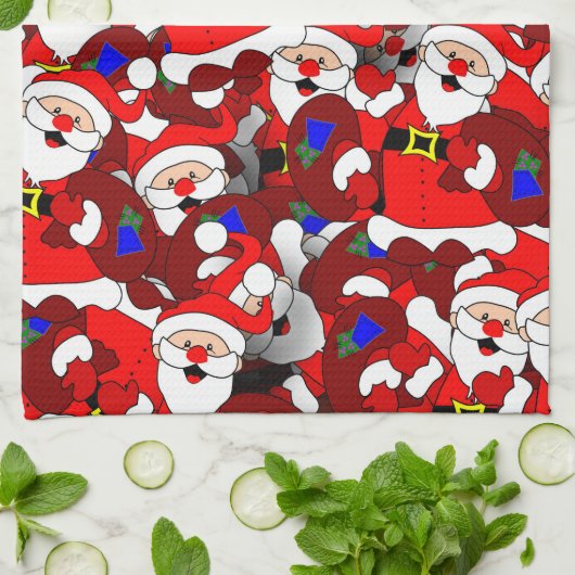 serviette de cuisine père Noël heureuse (Plié)