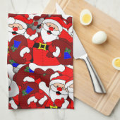 serviette de cuisine père Noël heureuse (Quart Plié)