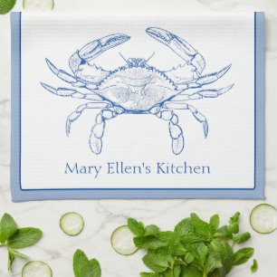 Serviette de cuisine personnalisée crabe bleu et b