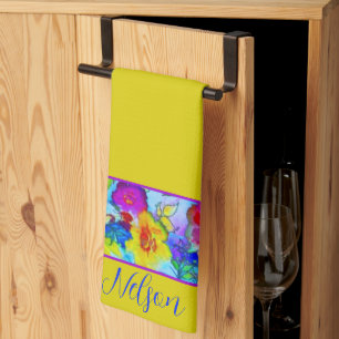 Serviette de cuisine personnalisée florale bleu cl