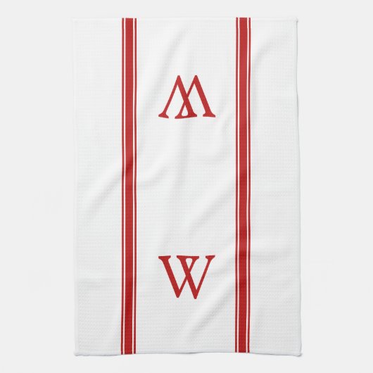 Serviette de cuisine personnalisée Monogramme Red  (Vertical)
