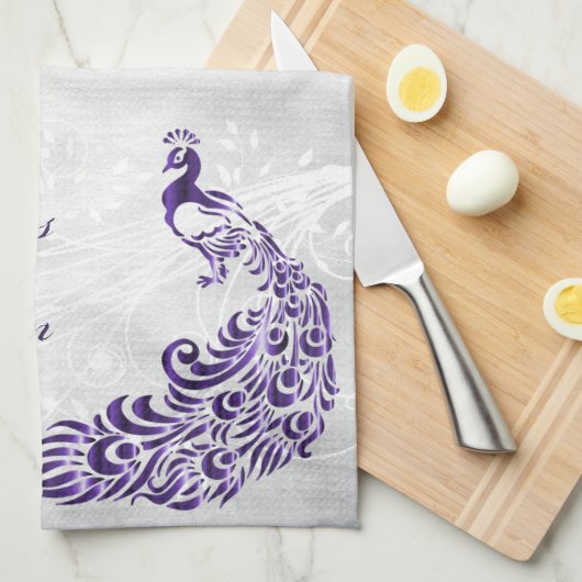 Serviette de cuisine personnalisée Peacock violet (Quart Plié)