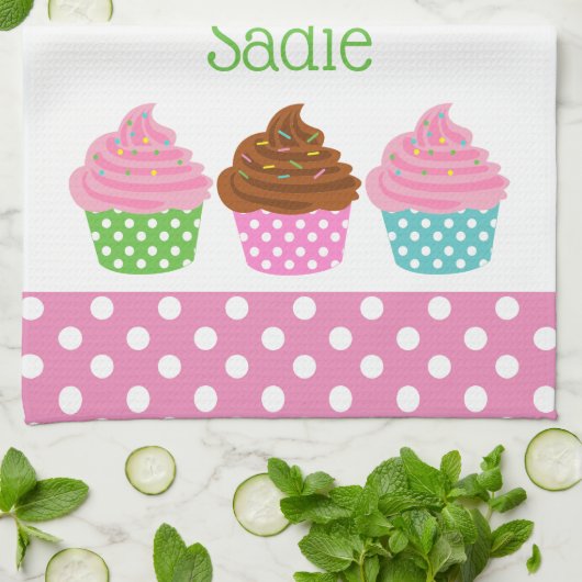 Serviette de cuisine personnalisée Polka Dot Cupca (Plié)