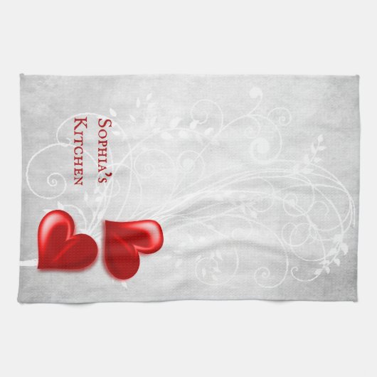 Serviette de cuisine personnalisée Red Heart (Horizontal)