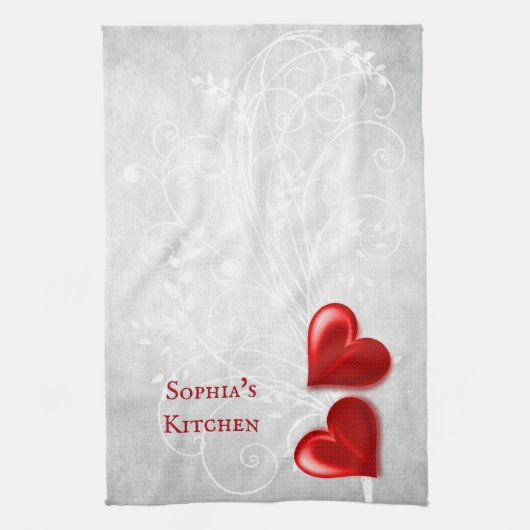 Serviette de cuisine personnalisée Red Heart (Vertical)