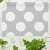 Serviette de cuisine Polka large gris et blanc (Plié)