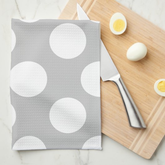 Serviette de cuisine Polka large gris et blanc (Quart Plié)