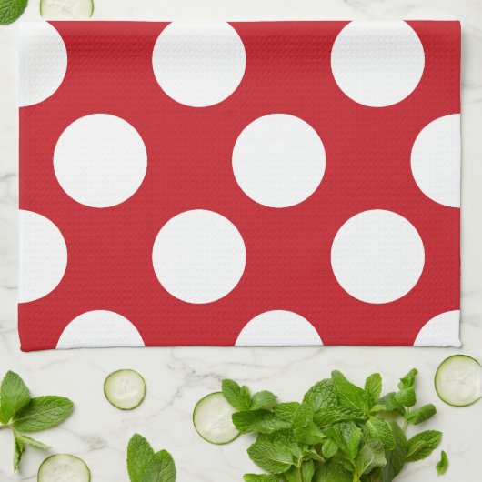 Serviette de cuisine Polka large rouge et blanc (Plié)