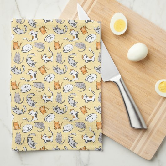Serviette de cuisine pour chat (Jaune) (Quart Plié)