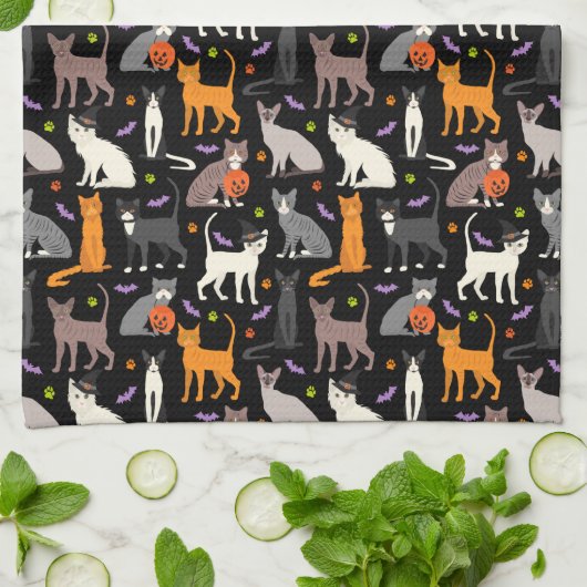 Serviette de cuisine pour chats Halloween (Plié)