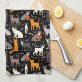 Serviette de cuisine pour chats Halloween (Quart Plié)