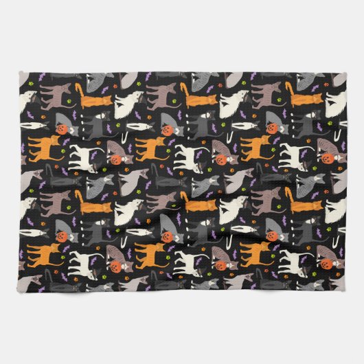 Serviette de cuisine pour chats Halloween (Horizontal)
