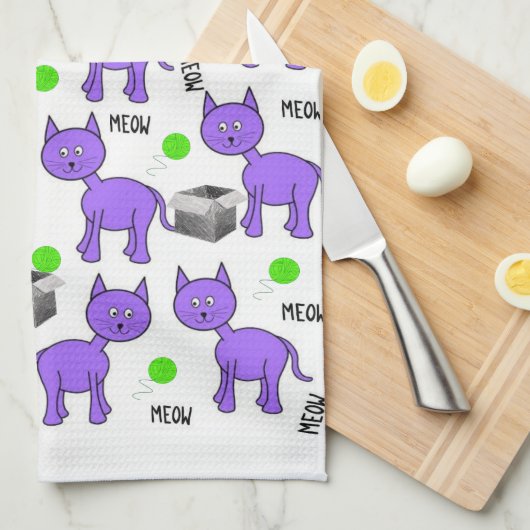 Serviette de cuisine pour chats violets (Quart Plié)