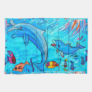 serviette de cuisine pour dauphins riant