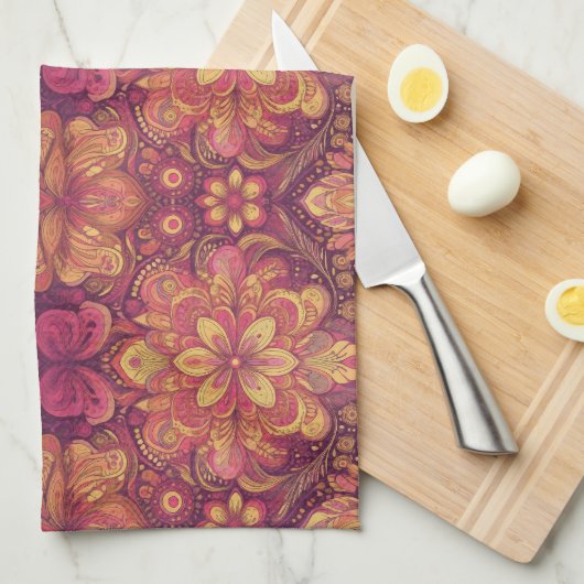 Serviette de cuisine pour voyage rose (Quart Plié)