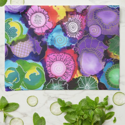 Serviette de cuisine pourpre de griffonnage (Plié)