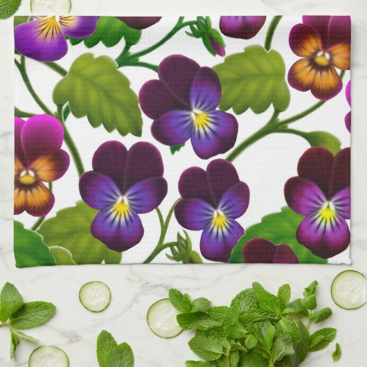 Serviette de cuisine pourpre de jardin de pensée (Plié)