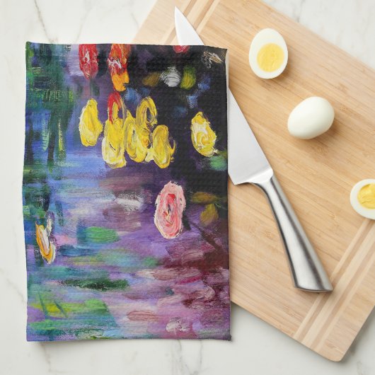 Serviette de cuisine pourpre de nénuphars de Monet (Quart Plié)