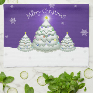 Serviette de cuisine pourpre Snowy Christmas Tree