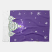 Serviette de cuisine pourpre Snowy Christmas Tree (Horizontal)