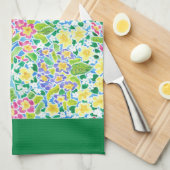 Serviette de cuisine, Primroses de printemps, Vert (Quart Plié)