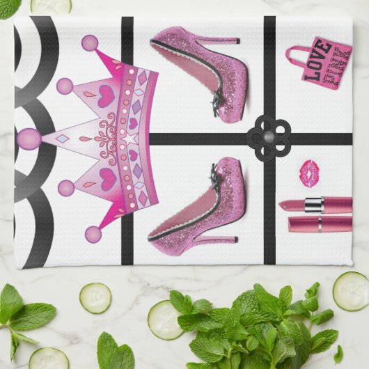 serviette de cuisine queen rose (Plié)