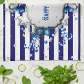 Serviette de cuisine rayée bleu Noël (Plié)