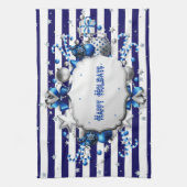 Serviette de cuisine rayée bleu Noël (Vertical)