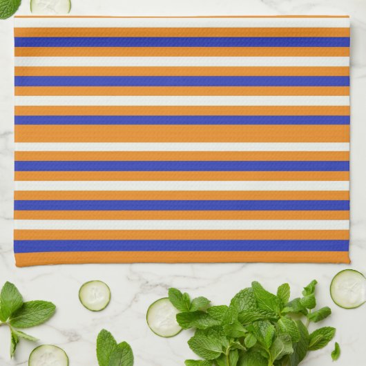 Serviette de cuisine rayée orange bleue (Plié)